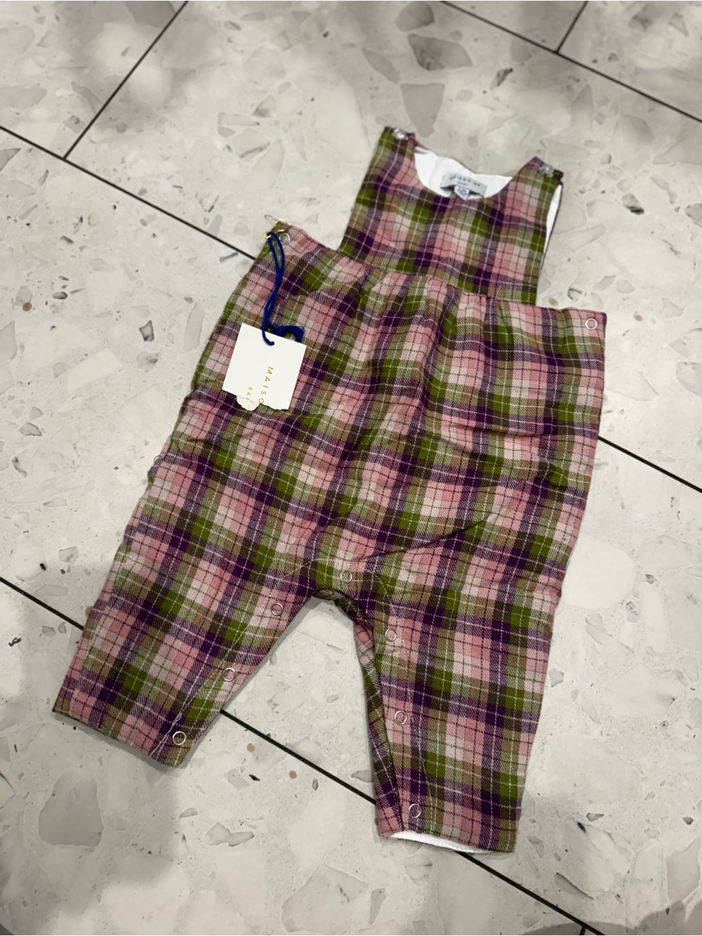 Maison Me Plaid Overall One-Piece Sleeveless Pink Green Purple 3-6 Months